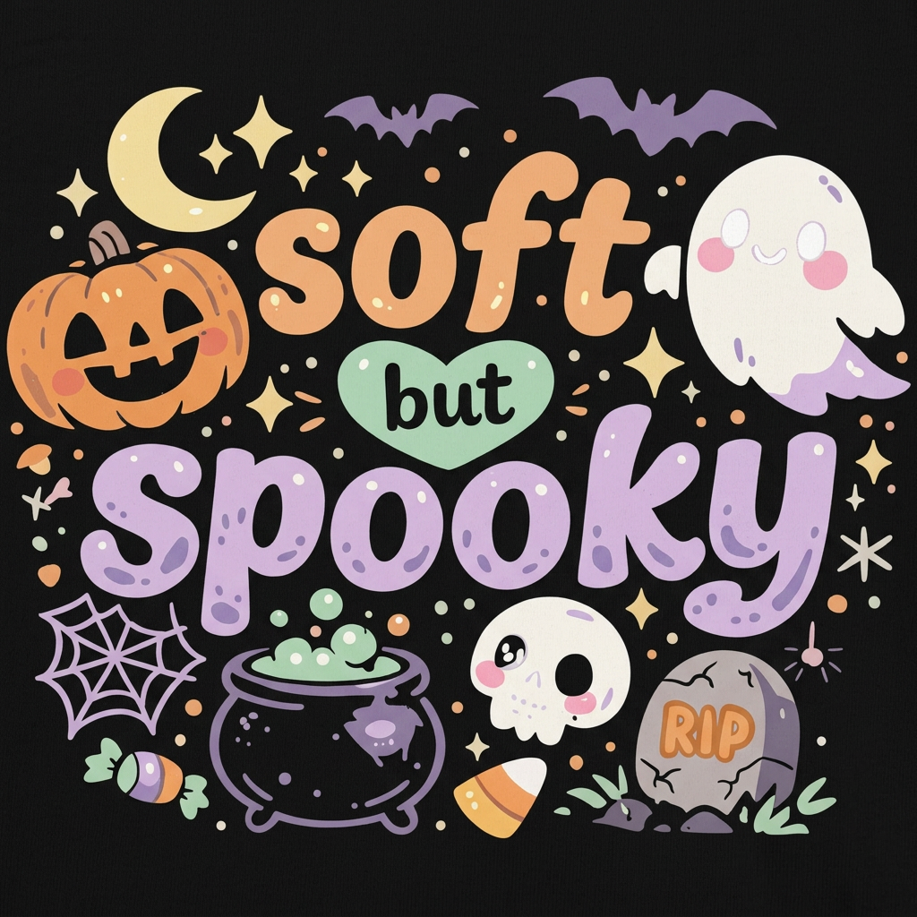 Soft but Spooky T-shirt print close-up